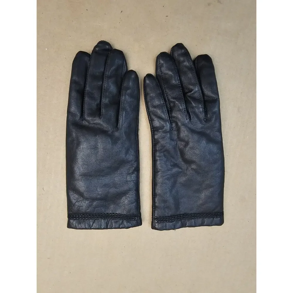 Vintage Black Leather Womens Gloves Made in Japan Size A Rayon Lining